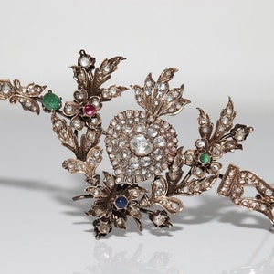 Antique Circa 1870s 8k Gold Natural Rose Cut Diamond And Emerald Star Brooch