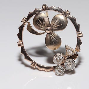 Antique Circa 1900s 14k Gold Natural Old Cut Diamond Flowers Style Brooch