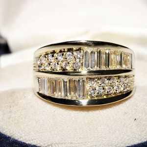 Vintage Circa 1990s 18k Gold Natural Diamond Decorated Tank Ring