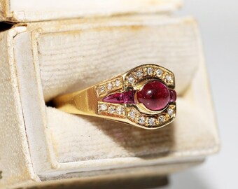 Vintage Circa 1980s 18k Gold Natural Diamond and Ruby