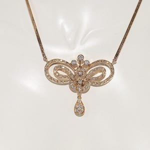 Vintage Circa 1980s 14k Gold Natural Diamond Decorated Pendant Necklace