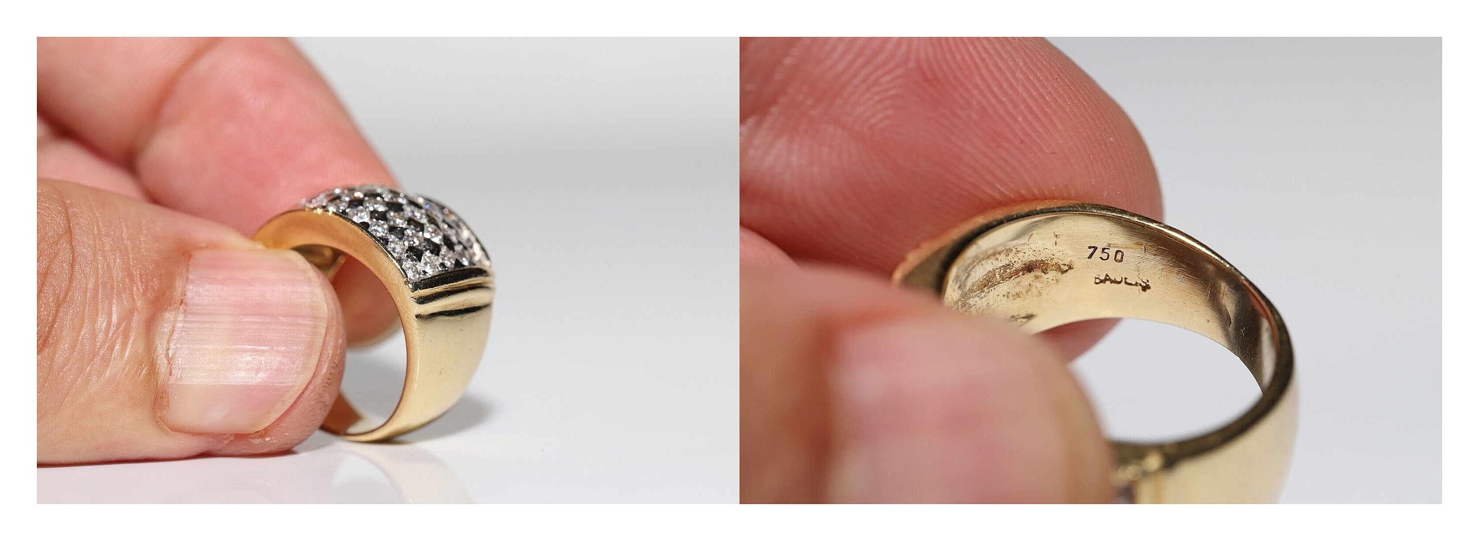 Vintage Circa 1980s 18k Gold Natural Diamond Decorated Strong Ring