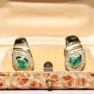 Vintage Circa 1980s 18k Gold Natural Diamond And Emerald Decorated Earring