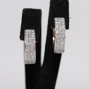 Vintage Circa 1980s 18k Gold Natural Diamond Decorated Hoop Earring
