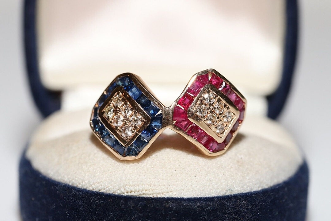 Vintage Circa 1980s 14k Gold Natural Diamond and Sapphire Ruby Ring - Etsy