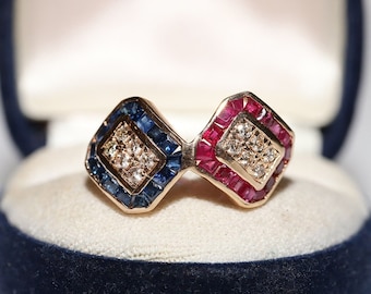 ルビーリング　ヴィンテージ 1980 年代頃のヴィンテージ 14K ゴールド 天然ダイヤモンドと