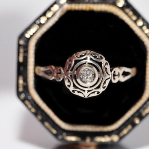 Antique Circa 1920s Handcrafted 18k Gold Natural Diamond Solitaire Ring