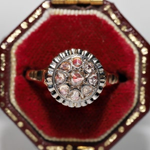 Antique Circa 1900s 18k Gold Natural Rose Cut Diamond Decorated Ring
