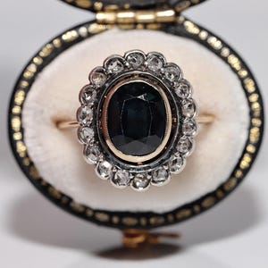 Antique Circa 1900s 18k Gold Top Silver Natural Rose Cut And Sapphire Ring