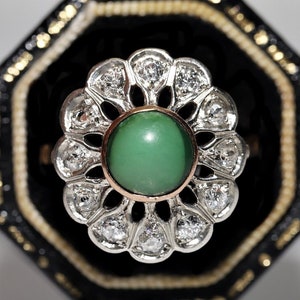 Antique Circa 1900s 12k Gold Top Silver Natural Diamond And Turquoise Ring