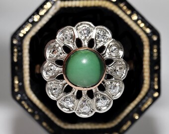 Antique Circa 1900s 12k Gold Top Silver Natural Diamond And Turquoise Ring