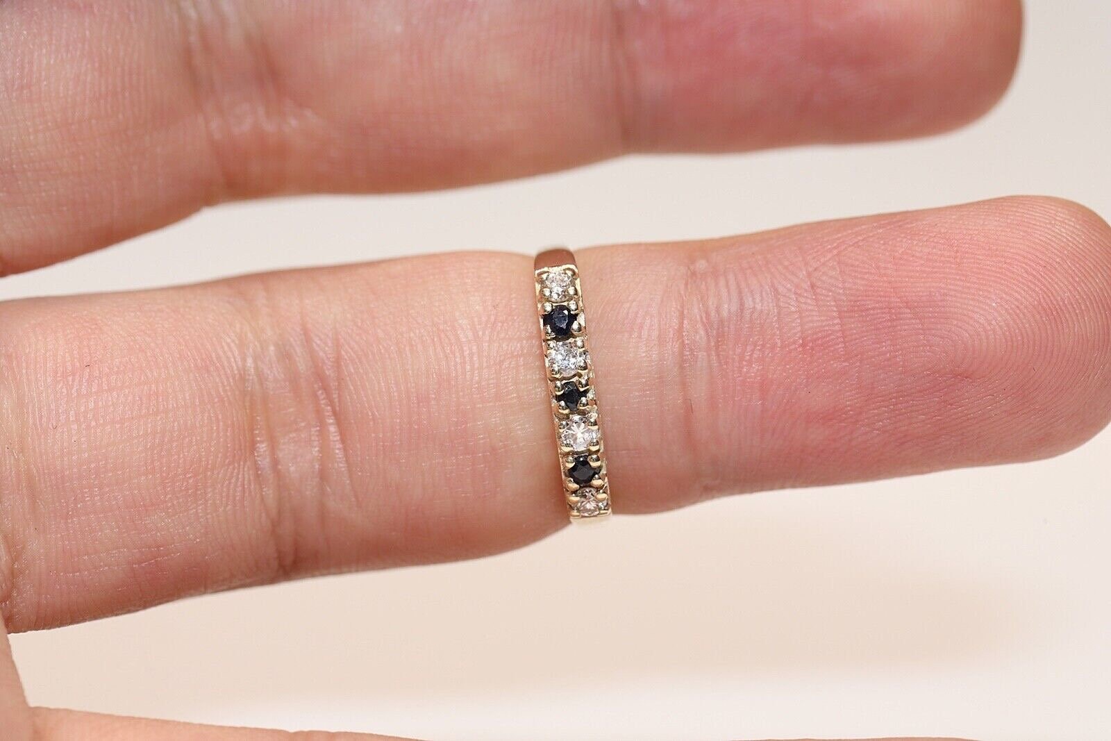 英国製 1970年代 天然サファイア 天然ダイヤモンド 9K 指輪 英国アンティークジュエリー 18ctゴールド 天然サファイア 天然