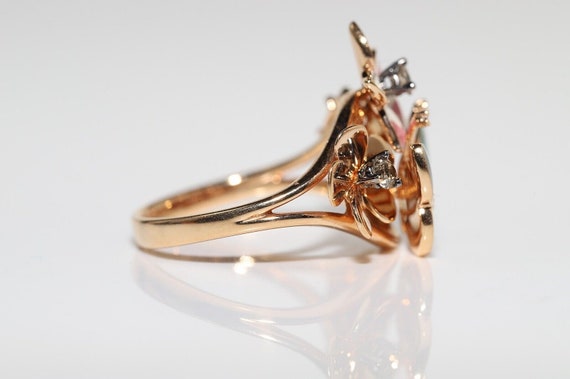 18k Gold Natural Diamond Enamel Butterfly Animal … - image 4