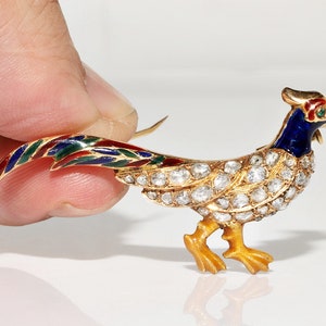 Vintage circa 1950er Jahre 18k Gold natürliche Rose Cut Diamant und Emaille Vogel Brosche