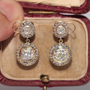 Vintage Circa 1970s 18k Gold Natural Diamond Decorated Drop Earring