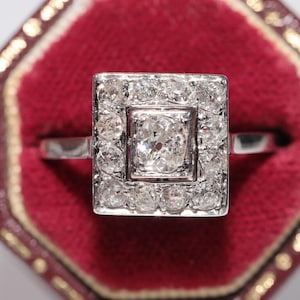 Antique Circa 1920s Art Deco 1920s Platinum Natural Old Cut Diamond Ring