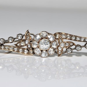 Antique Ottoman 8k Gold Circa 1900s Natural Rose Cut Diamond Decorated Brooch