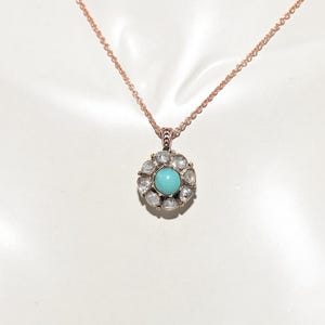 Antique Circa 1900s 8k Gold Natural Rose Cut Diamond And Turquoise Necklace