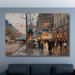 Edouard Léon Cortès Theater du Vaudeville Poster Leinwand, Vintage Stadt Landschaft, Stadt Poster Druck, Geschenk für neues Zuhause, Wohnzimmer Wanddekoration