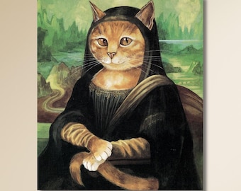 Mona Lisa Cat Poster,Mona Lisa Artworks reproduction,Gift for her,Cat Poster,Gift for cat lovers,artistic cat art,cat arts print,funny cat
