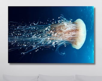 Neon Jellyfish Sea life Wall Art,Animal Print Art, Underwater Canvas Wall Art, Extra Large Home Wall Gift, ocean art, jellyfish printing art