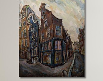 Amsterdam Canal Poster Print,Amsterdam Cityscape with Canals Canvas Art,Dutch Architecture and Canals,Amsterdam Wall Art,City Wall Decor