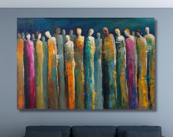 Arte em tela de figuras humanas abstratas, pôster colorido de pessoas abstratas, pintura expressionista de figuras humanas, impressão artística de pessoas, arte de parede de escritório