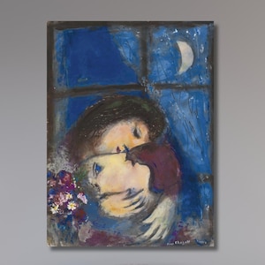 Marc Chagall Zwei Liebende am Fenster Leinwand Poster Wandkunst, Marc Chagall berühmtes Kunstwerk, Geschenkidee, Liebhaber Geschenkidee, romantisches Wanddekor