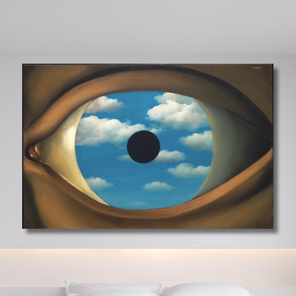 The False Mirror (1928) by Rene Magritte Canvas|Original Vintage Print|Rene Magritte Poster|The False Mirror Print Art|Fine Art Reproduction