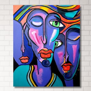 Abstract Cubist Faces Canvas Print,Modern Surreal Wall Decor,Expressionist Faces Canvas Art,Pop Art Faces Poster,gift idea for art lovers
