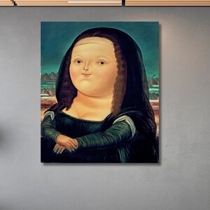 Fat Mona Lisa Parodie Leinwanddruck, von Fernando Botero, Büro Dekor Wand Kunst, Botero berühmte Kunstwerk, lustige Wanddekoration, kultige Parodie Leinwand Kunst