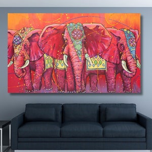 Boho Elephant Canvas Wall Art,Pink Elephant Poster Print,Bohemian Wall decor,Indian Elephant Art Print,Animal Wall Art,Exotic Elephant art