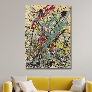 Jackson Pollock Canvas Wall Art,Home Office Wall Decor,Pollock Style Abstract Drip Painting,Colorful Splatter Canvas Print,modern wall decor