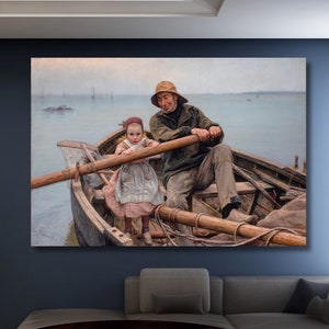 Helping Hand By Emile Renouf Poster Canvas Wall Art,Emile Renouf Artworks,Fine Art,Modern Wall Decor,Ready to Hang,Sea and boat printing