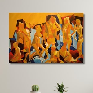 Abstract Golden Figures Poster Print,Geometric Human Figures,Abstract Canvas Art,Unique Wall Decor,Cubist Inspired Figures,Artistic decor