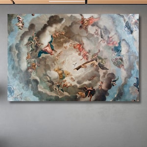 Renaissance Heaven Painting Poster,Renaissance Canvas Wall Art,Angel Artwork,Renaissance Artwork,Fresco Art,Classic Art decor,gift idea