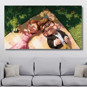 Carl And Ellie poster, Up Movie Canvas Wall Art, Valentine Gift idea, Up Movie Poster, Cartoon Wall Art, Couple gift idea,bedroom wall decor