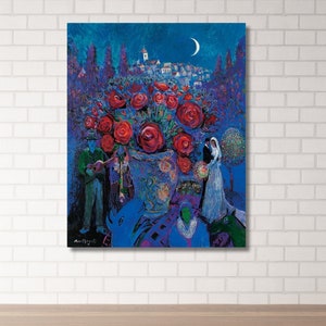 Marc CHAGALL Roses Lienzo Arte de pared/Impresión de póster de exposición/Arte de pared surrealista/Bellas artes/Obras de Chagall/Arte impreso de flores de Marc CHAGALL