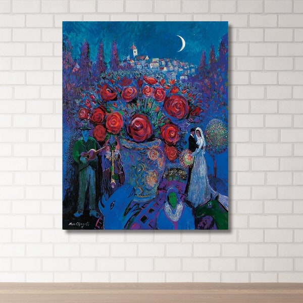 Marc CHAGALL Roses Canvas Wall Art|Exhibition Poster Print|Surrealism Wall art|Fine Art|Chagall Artworks|Marc CHAGALL Flowers Print Art