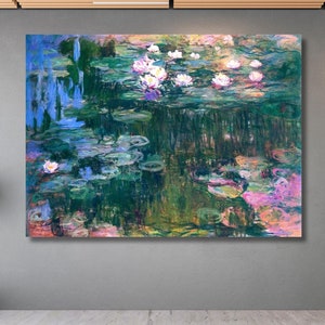 Claude Monet Water Lilies,colorful home decor, classic art,flower painting, Mother&#39;s Day gift, Gift for her,Dinning Room Decor,Ready To Hang