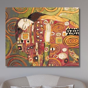 Gustav Klimt Inspired Canvas Wall Art,Abstract Art Nouveau Canvas Print,Klimt Style Artwork,The Kiss Inspired Art,Romantic Abstract Wall Art