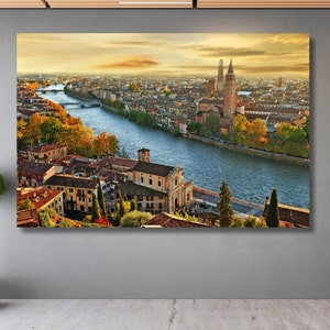 Verona City Landscape,Italy Canvas Wall Art,Italy Poster,Italian Landscape,Mediterrian Artwork,Italy Lovers Gift idea,Verona printing