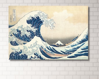 葛飾北斎作「神奈川沖浪裏」、ギャラリーラップキャンバスプリント