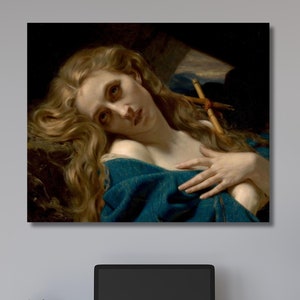 ユーグ・メルル - 洞窟のマグダラのマリア 1868年 美術館品質の