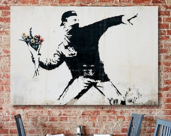 Banksy Flower Bomber Canvas Art: Graffiti Wall Decor - Etsy