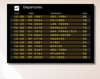 Airport Departure Wall Decor Print|Custom Departures Art|Airport Departure Board Canvas|Gift For Travelers|Departures Sign|Trendy Wall Art