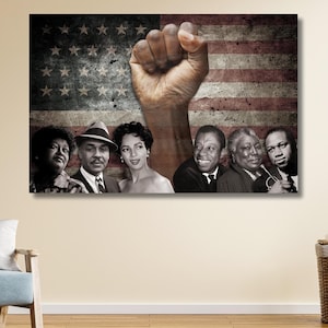 Vintage Black Leaders Inspirational Poster,Civil Rights Icons Canvas Print,Black Power Fist Artwork,African American History Print,Black Art