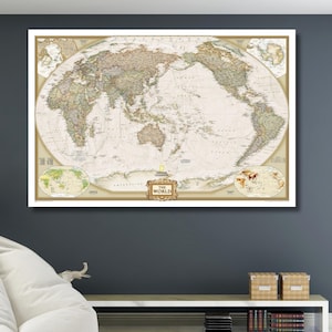 Art de toile d'affiche de carte du monde, impression de grande carte de voyage de mur, toile de carte du monde suspendue, impression de carte du monde antique, lecture à accrocher, cadeau pour petit ami