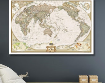 Art de toile d'affiche de carte du monde, impression de grande carte de voyage de mur, toile de carte du monde suspendue, impression de carte du monde antique, lecture à accrocher, cadeau pour petit ami