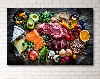 Table with Food Nutritional Meal Poster Print, Food Canvas Print,Nutrition Canvas Print,Gift idea for Nutritionist,Nutritionist office decor